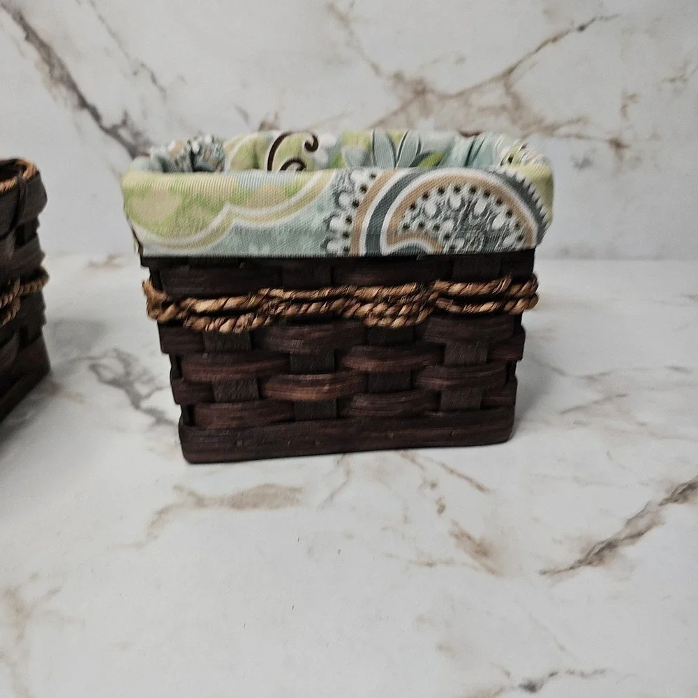 Handcrafted Brown Woven Wood Caddy & Lined Basket Set Organization‎ Cottagecore
